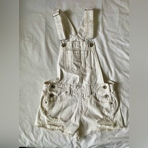 White denim overalls shorts